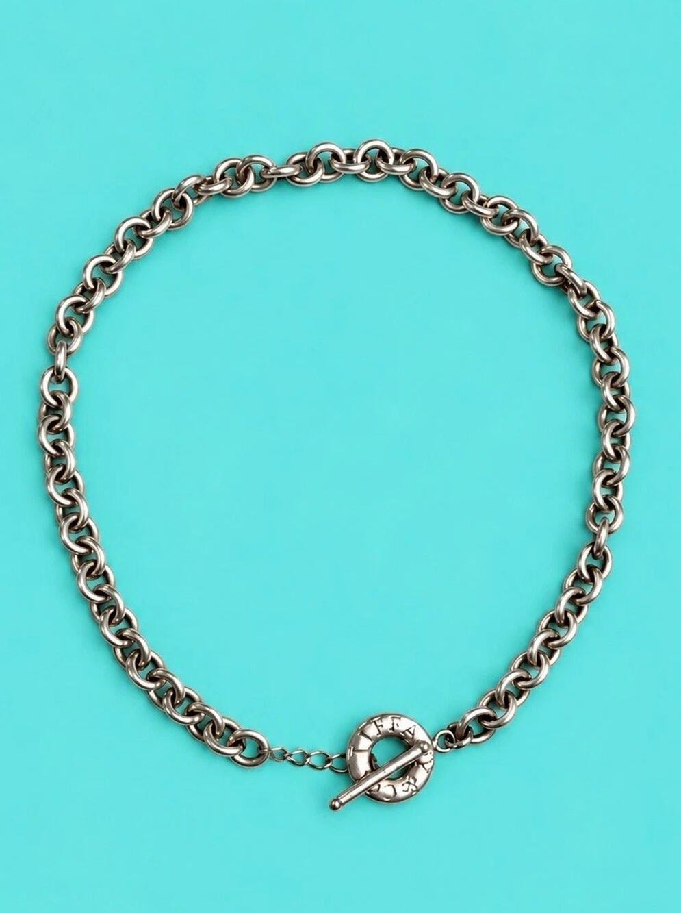 Tiffany & Co. 925 Sterling Silver Toggle Chain Necklace 18” Rolo Link